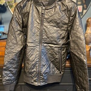 Black Quilted Jacket Faux Leather Bomber Jacket
